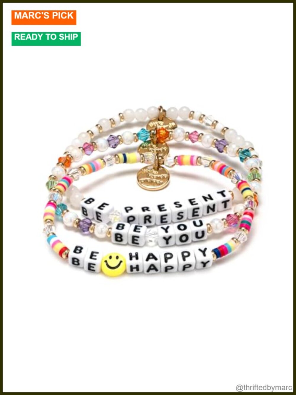 Handcrafted Beaded Bracelet Set of 3, Stretch Stack, Positive Affirmation